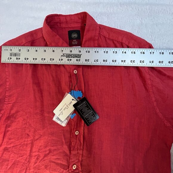 TP'S Mens Linen Red Long Sleeve Button-Down Shirt Medium Eco-Wash Natural Fit - Picture 5 of 7